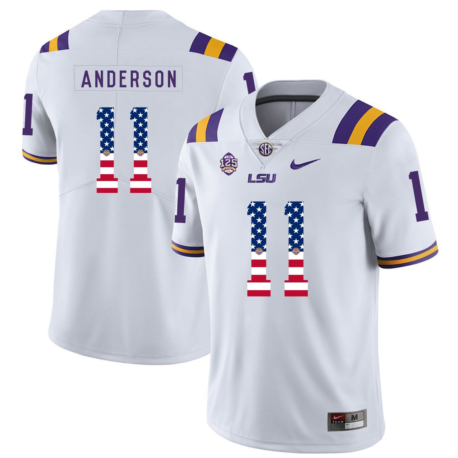 Men LSU Tigers #11 Anderson White Flag Customized NCAA Jerseys